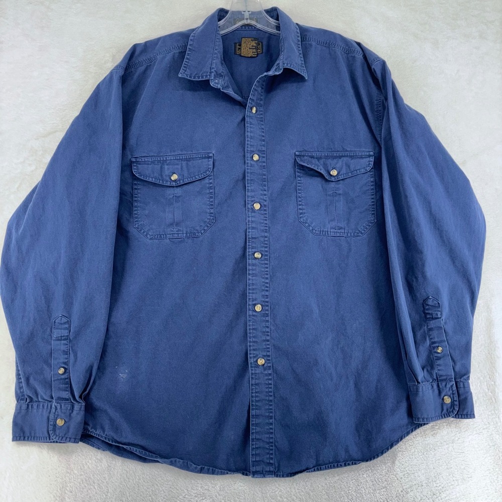 Vintage Eddie Bauer Rufton Twill Shirt Men XL Blue Long Sleeve Cotton Button Dwn